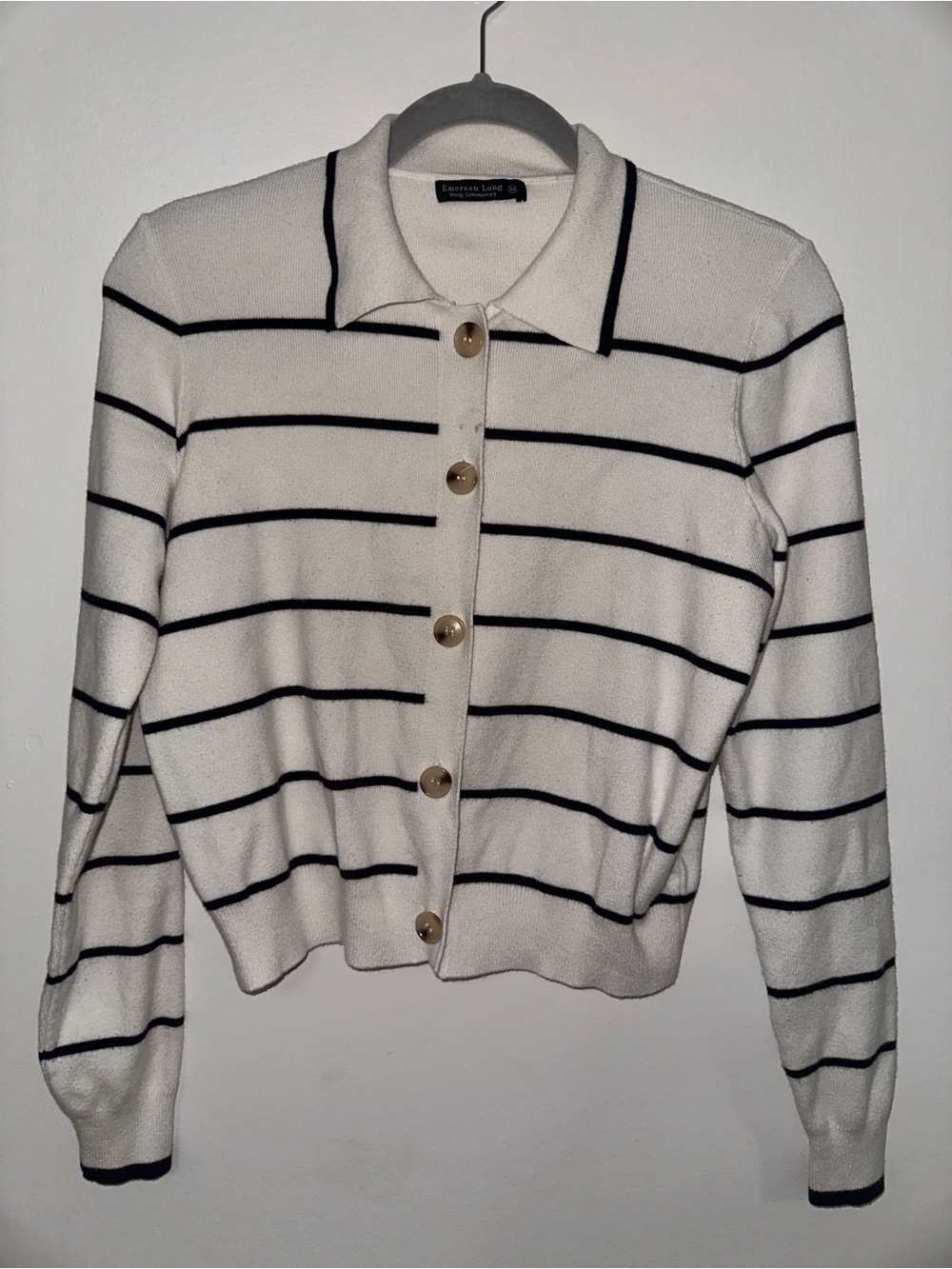 Emerson Lang Cream and Black Striped Collared Cardigan
